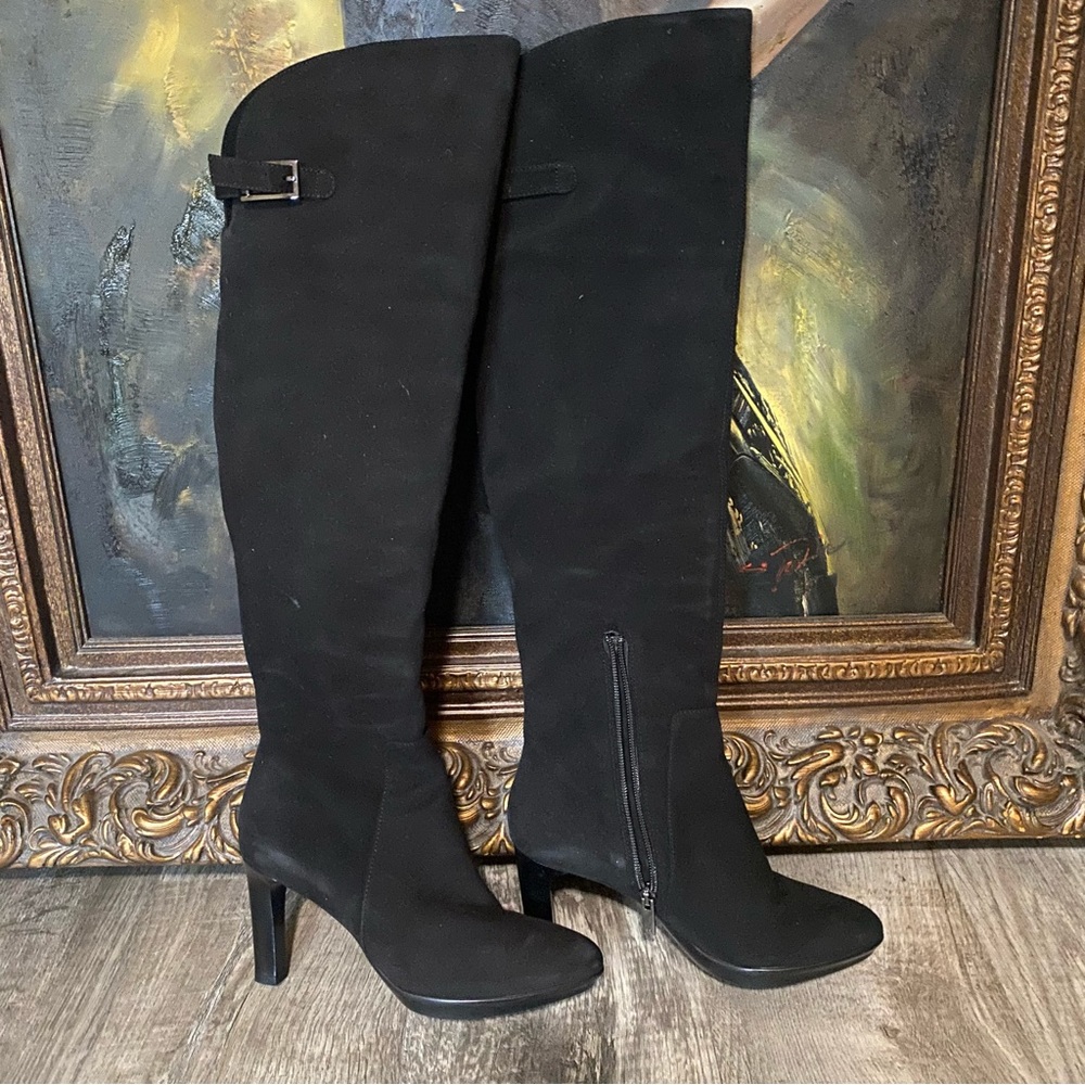 Aquatalia Weatherproof Rafael’s Black Suede over the Knee Boots Black Size 7